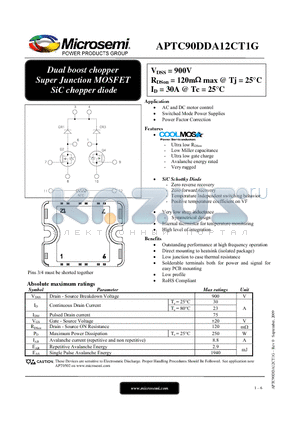 APTC90DDA12CT1G datasheet - Dual boost chopper Super Junction MOSFET SiC chopper diode
