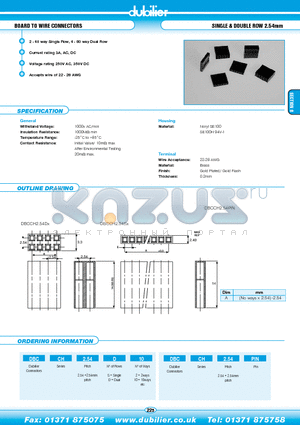 DBCCH2.54D2 datasheet - BOARD TO WIRE CONNECTORS SINGLE & DOUBLE ROW 2.54mm