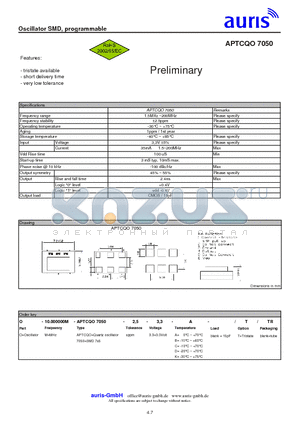 APTCQO7050 datasheet - Oscillator SMD, programmable