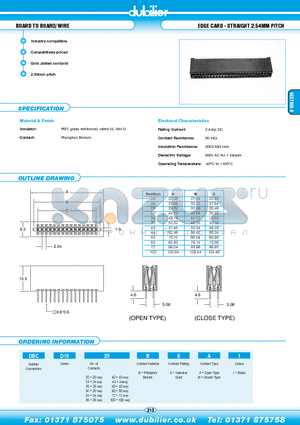 DBCD1620BSB1 datasheet - BOARD TO BOARD/WIRE EDGE CARD - STRAIGHT 2.54MM PITCH