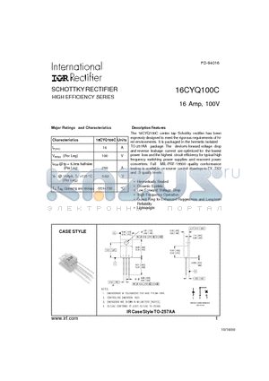 16CYQ100C datasheet - SCHOTTKY RECTIFIER