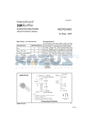 16CYQ150C datasheet - SCHOTTKY RECTIFIER HIGH EFFICIENCY SERIES