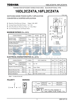 16DL2CZ47A datasheet - TOSHIBA HIGH EFFICIENCY DIODE STACK (HED) SILICON EPITAXIAL TYPE