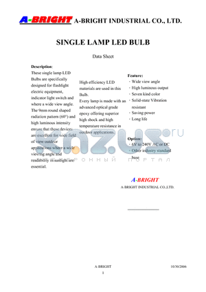 AB-9B5-24VD-T10 datasheet - Single Lamp LED Bulb