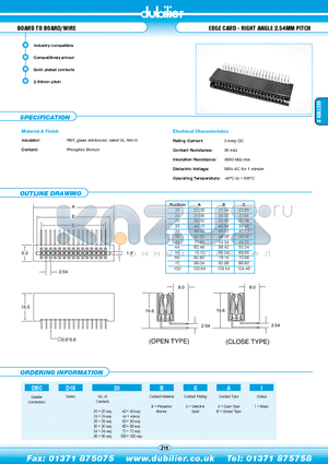 DBCD18100BSB1 datasheet - BOARD TO BOARD/WIRE EDGE CARD - RIGHT ANGLE 2.54MM PITCH