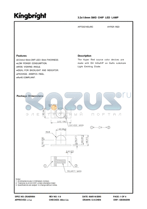 APTD3216SURC datasheet - 3.2x1.6mm SMD CHIP LED LAMP