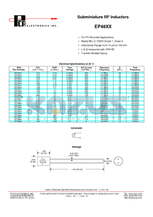 EP2629A datasheet - Subminiature RF Inductors