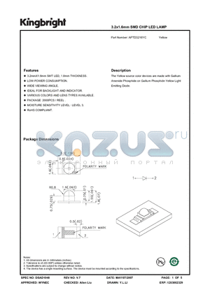 APTD3216YC datasheet - 3.2x1.6mm SMD CHIP LED LAMP