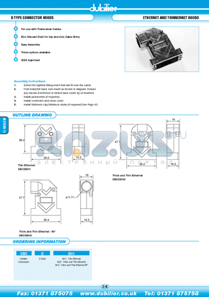 DBCDEH2 datasheet - D TYPE CONNECTOR HOODS ETHERNET AND THINNERNET HOODS