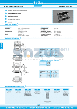 DBCDGFFSR02GC datasheet - D TYPE CONNECTORS LOW COST DUAL PORT RIGHT ANGLE