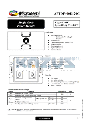 APTDF400U120G datasheet - Single diode Power Module