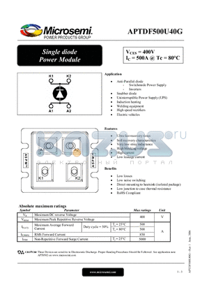 APTDF500U40G datasheet - Single diode Power Module