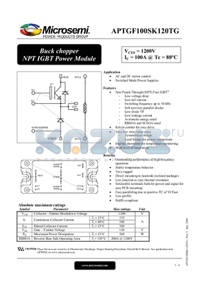 APTGF100SK120TG datasheet - Buck chopper NPT IGBT Power Module