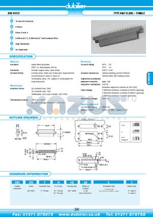 DBCDINF16HBAB1S3 datasheet - DIN 41612 TYPE HALF B (HB) - FEMALE