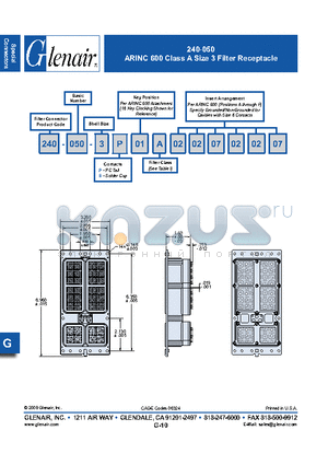 240-050-3S01Y datasheet - ARINC 600 Class A Size 3 Filter Receptacle