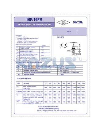 16FR datasheet - 16AMP SILICON POWER DIODE