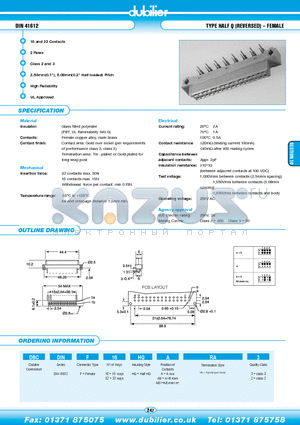 DBCDINF16HQAB1RA2 datasheet - DIN 41612 TYPE HALF Q (REVERSED) - FEMALE