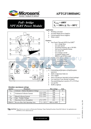 APTGF180H60G datasheet - APTGF180H60G NPT IGBT Power Module