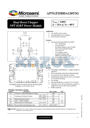 APTGF25DDA120T3G datasheet - Dual Boost Chopper NPT IGBT Power Module