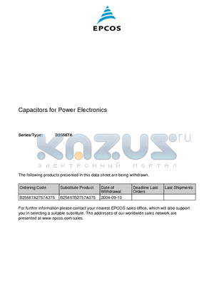 B25667A2757A375 datasheet - Capacitors for Power Electronics