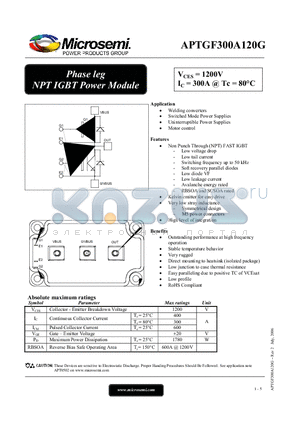 APTGF300A120G datasheet - APTGF300A120G NPT IGBT Power Module