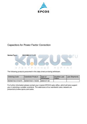 B25667A4117A365 datasheet - Capacitors for Power Factor Correction