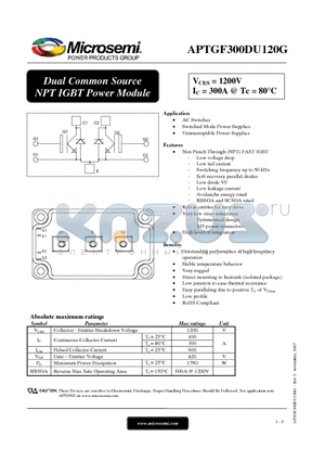 APTGF300DU120G_07 datasheet - Dual Common Source NPT IGBT Power Module