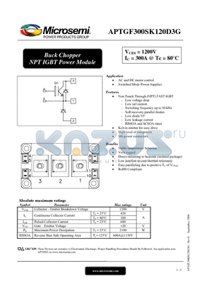 APTGF300SK120D3G datasheet - Buck Chopper NPT IGBT Power Module