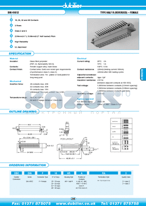 DBCDINF24HRACRA2 datasheet - DIN 41612 TYPE HALF R (REVERSED) - FEMALE