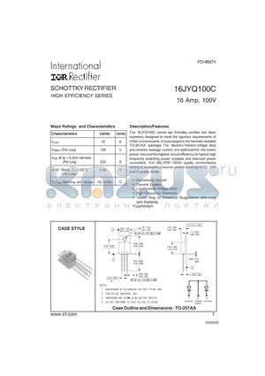 16JYQ100C datasheet - SCHOTTKY RECTIFIER HIGH EFFICIENCY SERIES