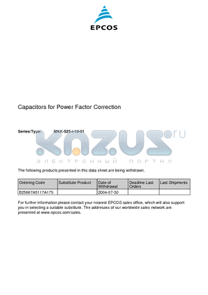 B25667A5117A175 datasheet - Capacitors for Power Factor Correction