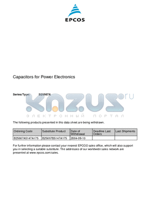 B25667A5147A175 datasheet - Capacitors for Power Electronics