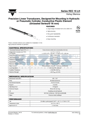 16LH4A152WE datasheet - Precision Linear Transducers, Designed for Mounting in Hydraulic or Pneumatic Cylinder