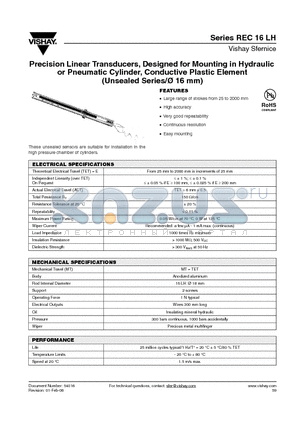 16LH4E152WE datasheet - Precision Linear Transducers, Designed for Mounting in Hydraulic or Pneumatic Cylinder