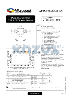 APTGF50DSK60T3G datasheet - Dual Buck chopper NPT IGBT Power Module