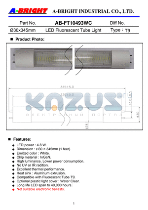 AB-FT10493WC datasheet - 30x345mm LED Fluorescent Tube Light