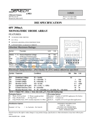 16M0DS datasheet - 60V 300mA MONOLITHIC DIODE ARRAY