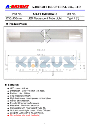 AB-FT150680WD datasheet - 30x450mm LED Fluorescent Tube Light