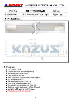 AB-FT21080SWD datasheet - 30x595mm LED Fluorescent Tube Light