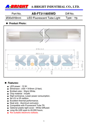 AB-FT31180SWD datasheet - 30x918mm LED Fluorescent Tube Light