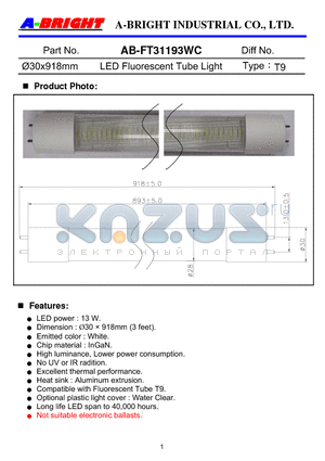 AB-FT31193WC datasheet - 30x918mm LED Fluorescent Tube Light