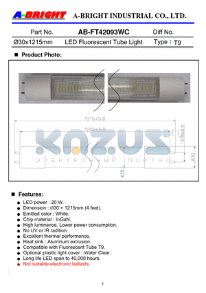 AB-FT42093WC datasheet - 30x1215mm LED Fluorescent Tube Light