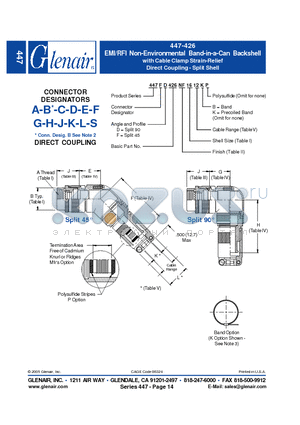 447AD426NF16 datasheet - EMI/RFI Non-Environmental Band-in-a-Can Backshell with Cable Clamp Strain-Relief