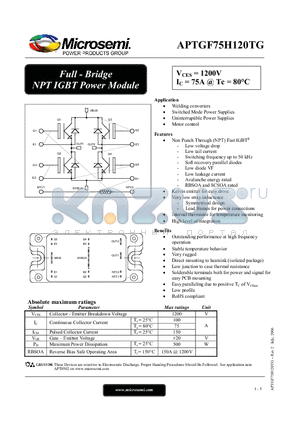 APTGF75H120TG datasheet - Full - Bridge NPT IGBT Power Module