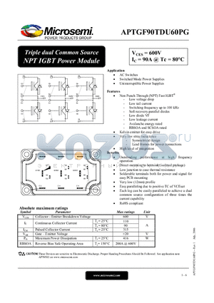 APTGF90TDU60PG datasheet - Triple dual Common Source NPT IGBT Power Module