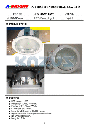 AB-DSW-15W datasheet - 180x95mm LED Down Light