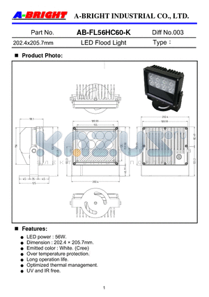 AB-FL56HC60-K datasheet - 202.4x205.7mm LED Flood Light