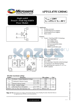 APTGL475U120D4G datasheet - Single switch Trench  Field Stop IGBT4 Power Module