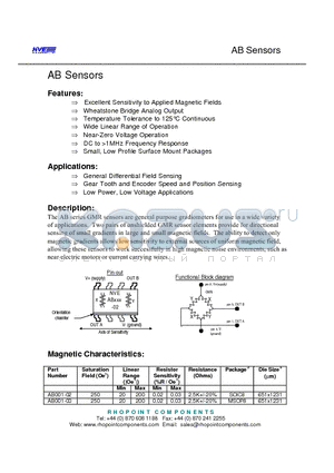 AB001-02 datasheet - Excellent Sensitivity to Applied Magnetic Fields