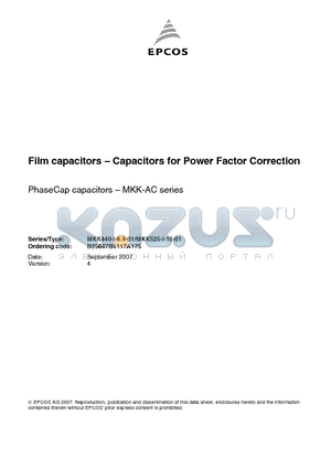 B25667B5117A175 datasheet - Film capacitors - Capacitors for Power Factor Correction